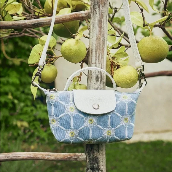 LONGCHAMP Le Pliage Marguerites Daisy Denim Mini Crossbody NWOT Limited E… - Picture 11 of 11